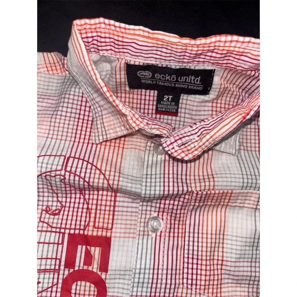 Ecko Unltd Button-Up Shirt Toddler Boys Size 2T Multicolor Plaid Short Y2K NOS